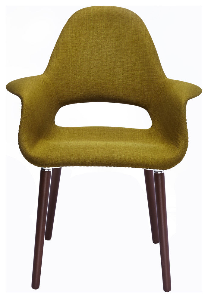 Designer Modern Upholstered Fabric Dark Wooden Leg Living Room Dining Chair, Green