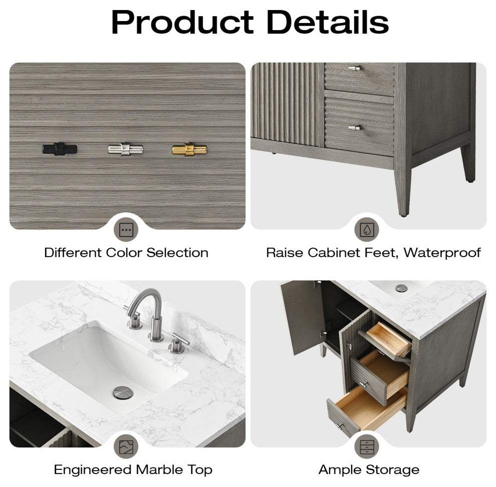 Vanity Art Freestanding Vanity, Driftwood Gray, 36", Single Sink, Brushed Nickel