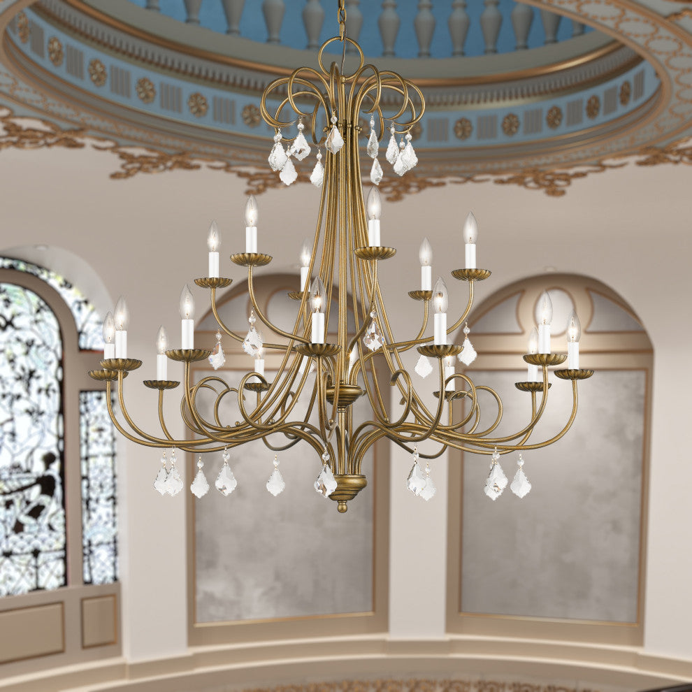 Daphne 18-Light Antique Gold Leaf Extra Large Chandelier, Clear Crystals