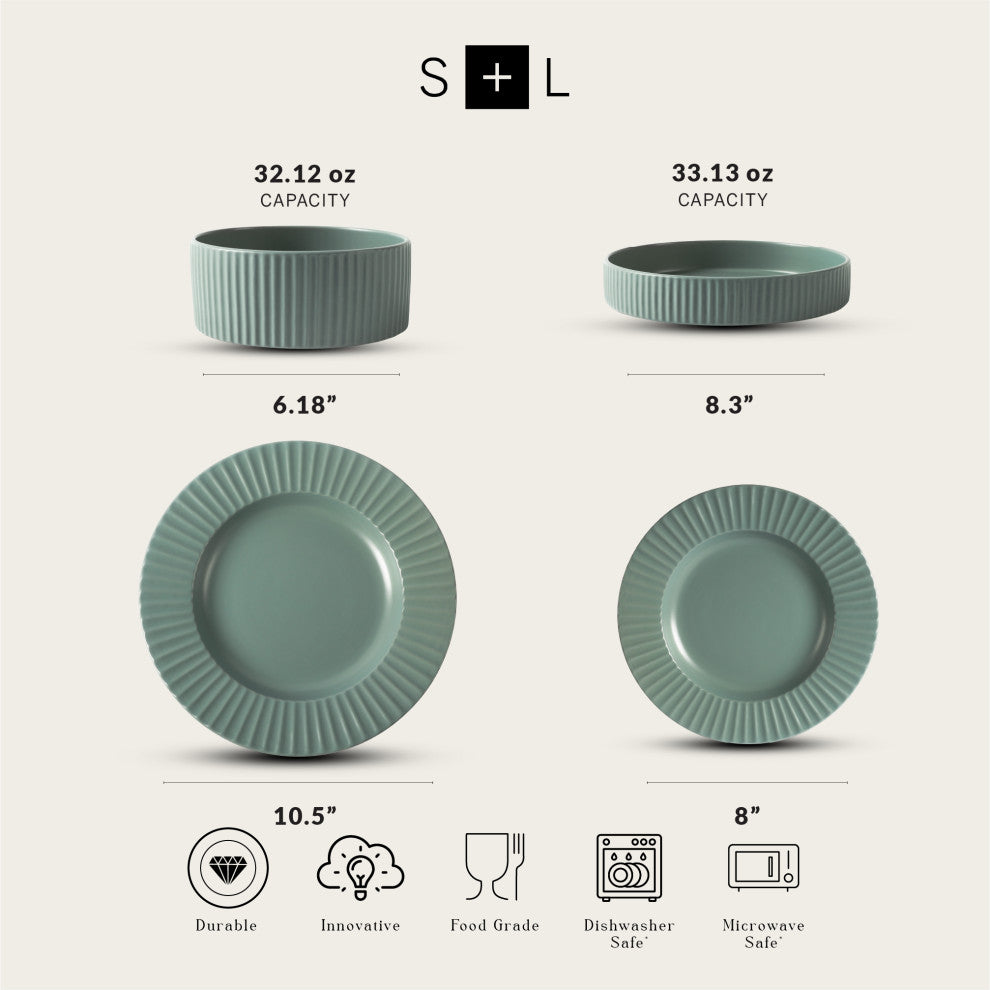 Christian Siriano Lusso Stoneware 16 Piece Dinnerware Set, Stone
