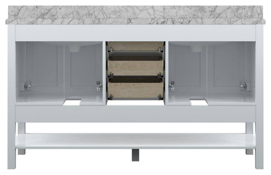 Affinity Bathroom Vanity With Carrara Marble Countertop, White, 61 in