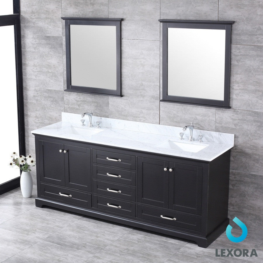 Dukes 80" Espresso Double Vanity Carrara Marble Top Sinks, 30" Wall Mirrors