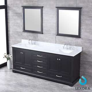 Dukes 80" Espresso Double Vanity Carrara Marble Top Sinks, 30" Wall Mirrors
