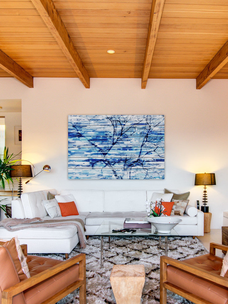 "Blue Snow Storm" Print on White Wood, 45"x30"