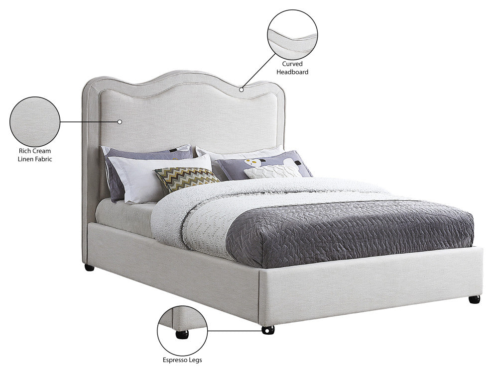 Felix Linen Upholstered Bed, Cream, Full