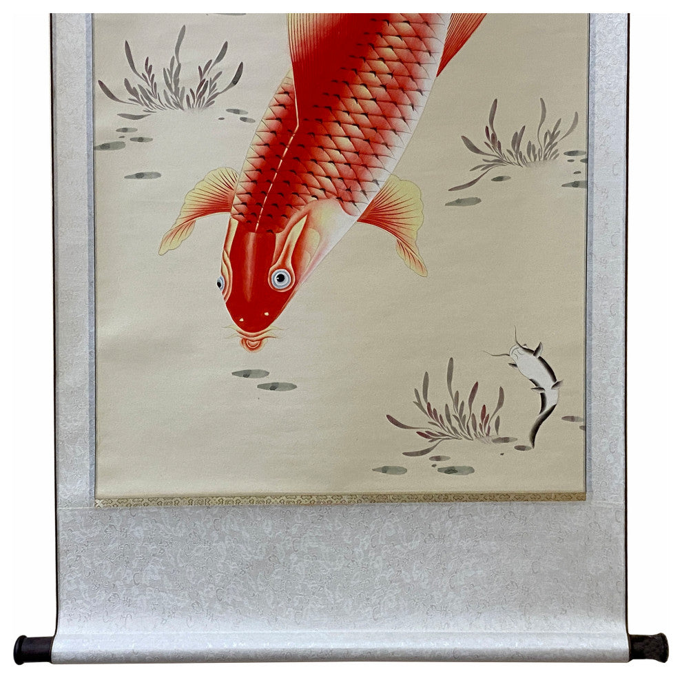 Chinese Fengshui Koi Fish Color Ink Scroll Painting Quality Wall Art Hws1887