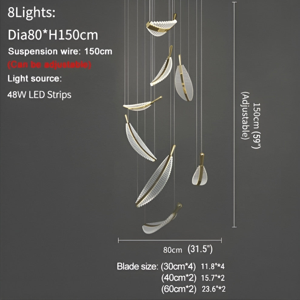 Cagnes-sur-Mer | Crystal Gold Leaves Pendant Chandelier, 8 Leaves