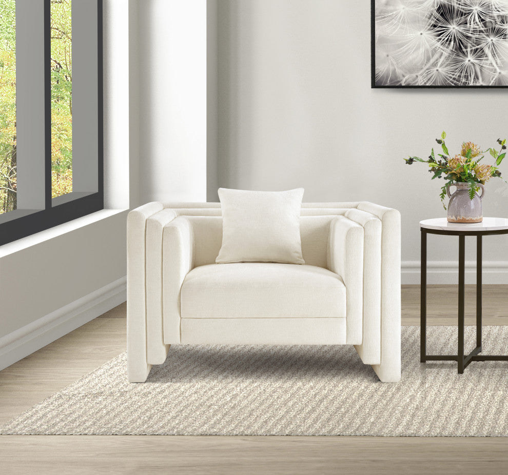 Everett Upholstered Chair, Cream, Chenille Fabric