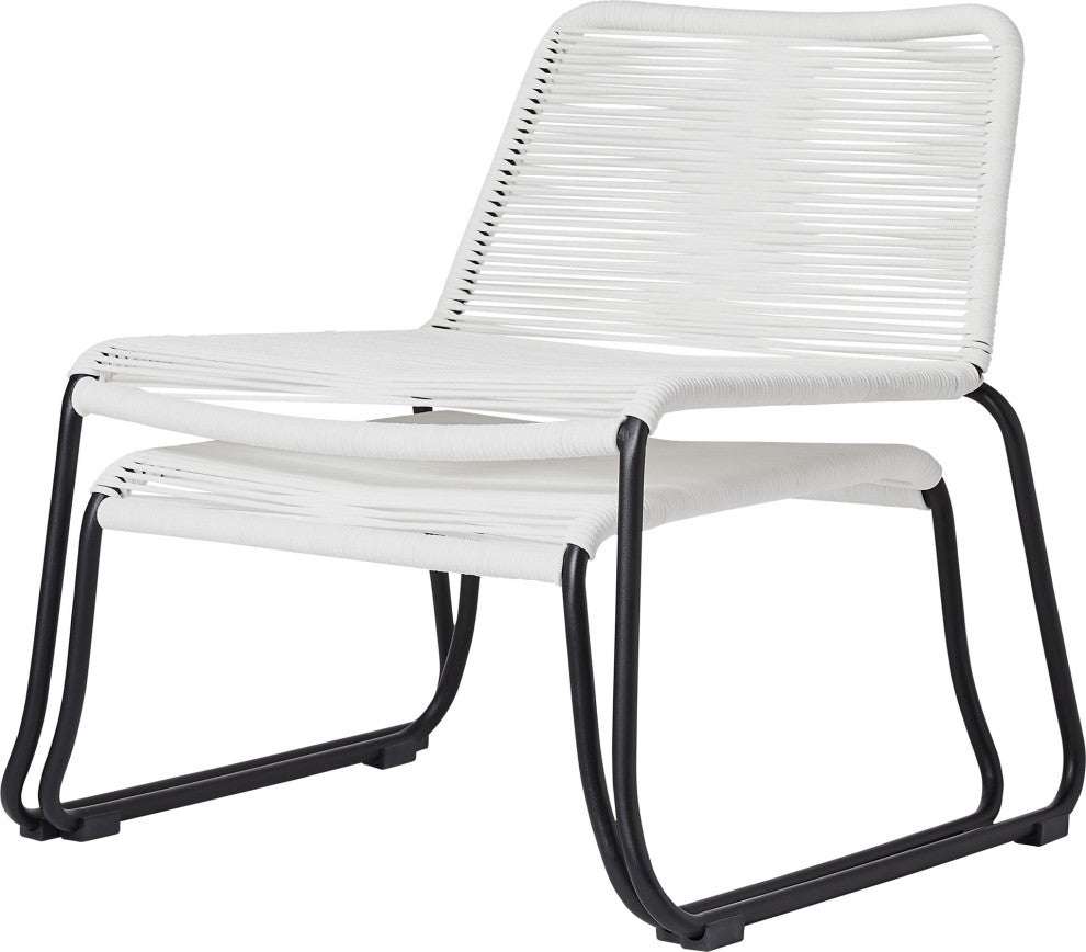 2-Piece Barclay Stacking Lounge Chair and Ottoman Set, White Cord