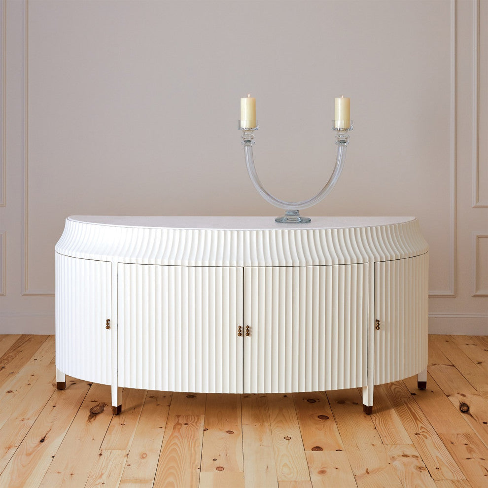 Fluted Dining Room Buffet Table, White Ivory Casegood, Luxury Credenza Cabinet