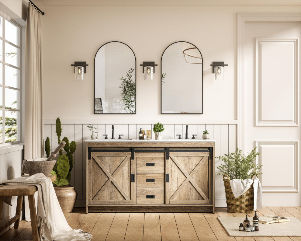 Home Living 60" Double Bathroom Vanity, Natural Oak