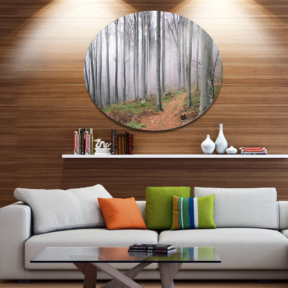 Thick Woods In Morning Forest, Modern Forest Round Wall Art, 11"