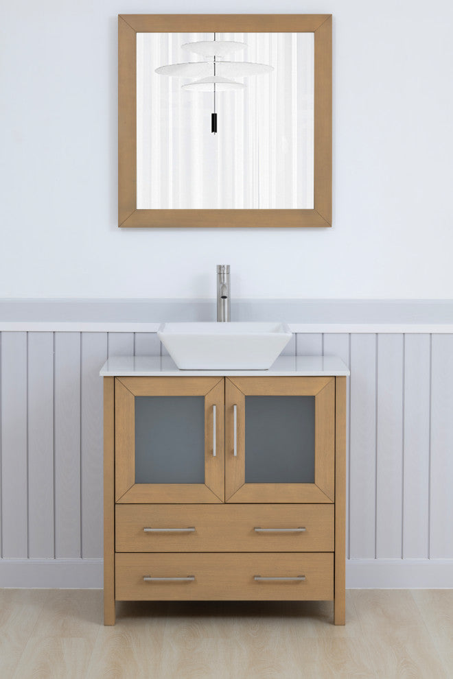 Vanity Art Vanity Set With Vessel Sink, Natural Oak, 30", Standard Mirror