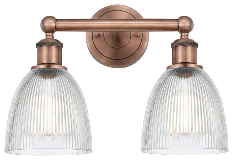Castile 2-Light 15" Bath Vanity Light, Antique Copper Finish, Clear Shade