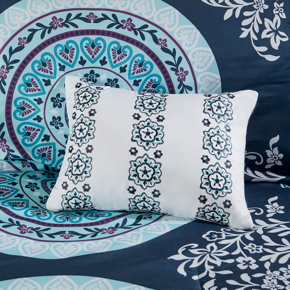 Intelligent Design Loretta Boho Comforter Set With Bed Sheets, Navy