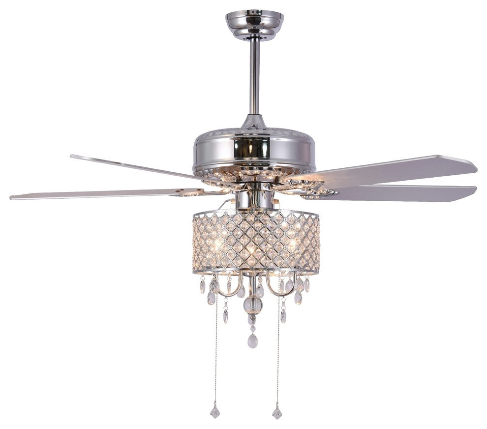52" Chrome Crystal Ceiling Fan with Crystal Drum Shade, Reversible, Chrome