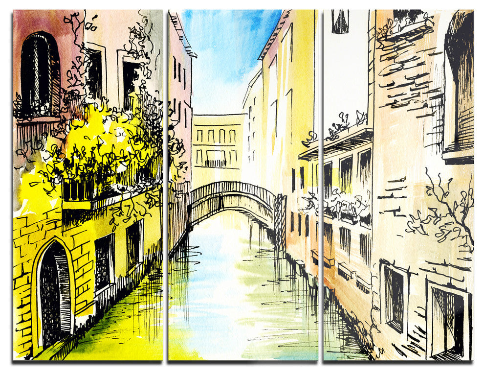 "Canal in Venice" Glossy Metal Wall Art, 3 Panels, 36"x28"