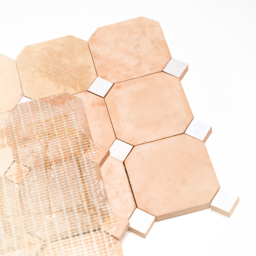 Contemporary Zellige Tile, Terracotta With White, 8-Panels 12x12"