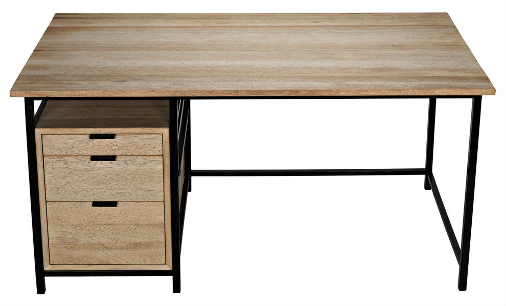 NOIR Furniture - Nabucco Desk, Bleached Walnut and Metal - GDES164BW