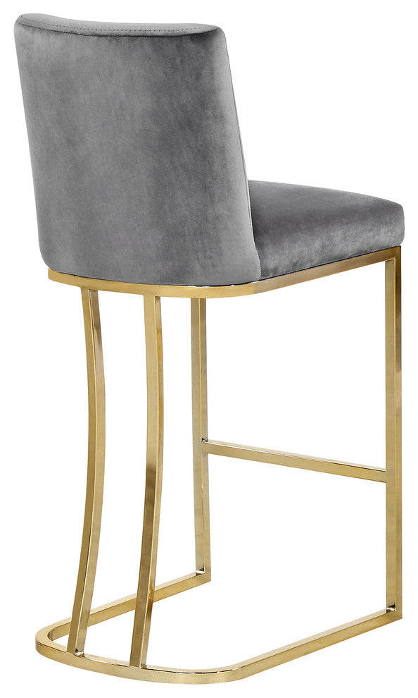Heidi Upholstered Counter Stool, Gray, Gold, Velvet