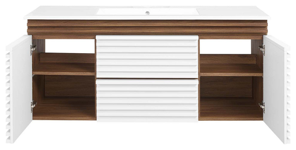 Render 48" Wall-Mount Bathroom Vanity, White Walnut White