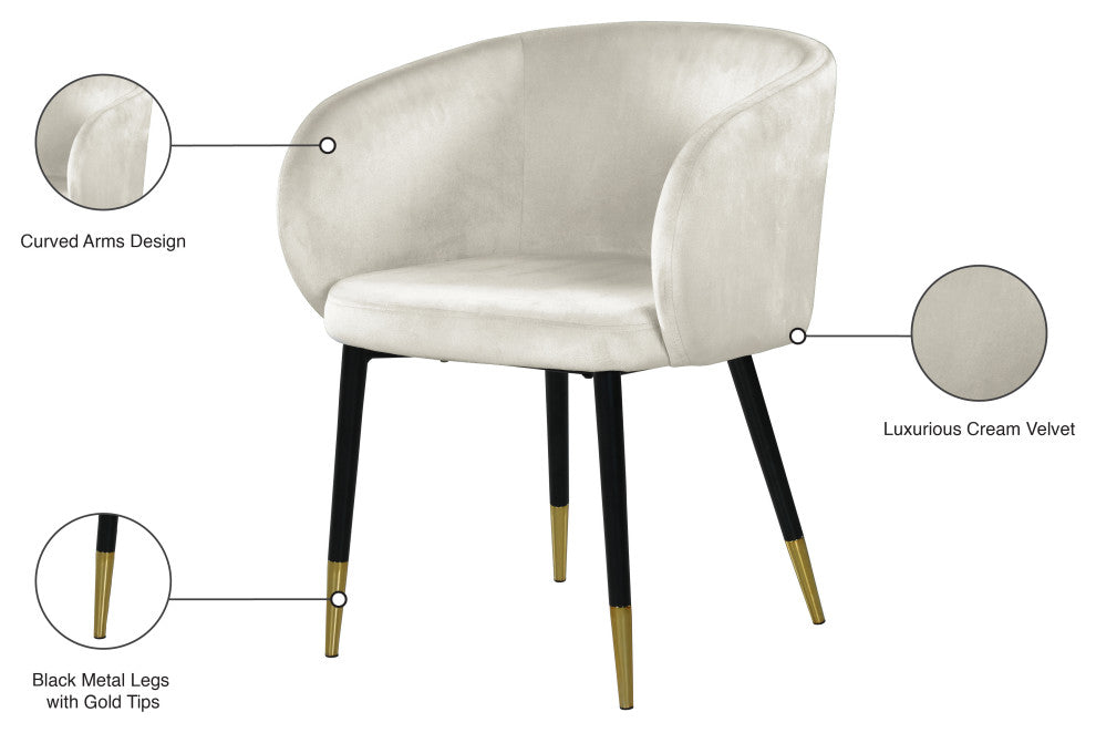 Louise Velvet Dining Chair, Cream