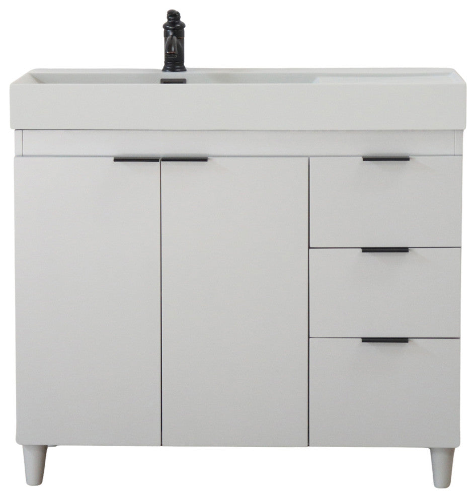 39" Single Sink Vanity, French Gray With Light Gray Composite Granite Top