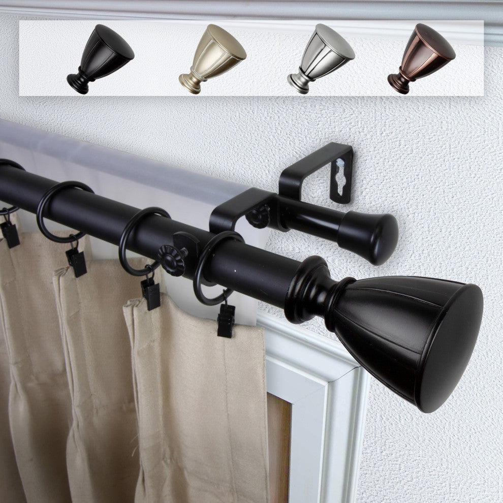 Maja 1" Double Curtain Rod, Black, 66-120"