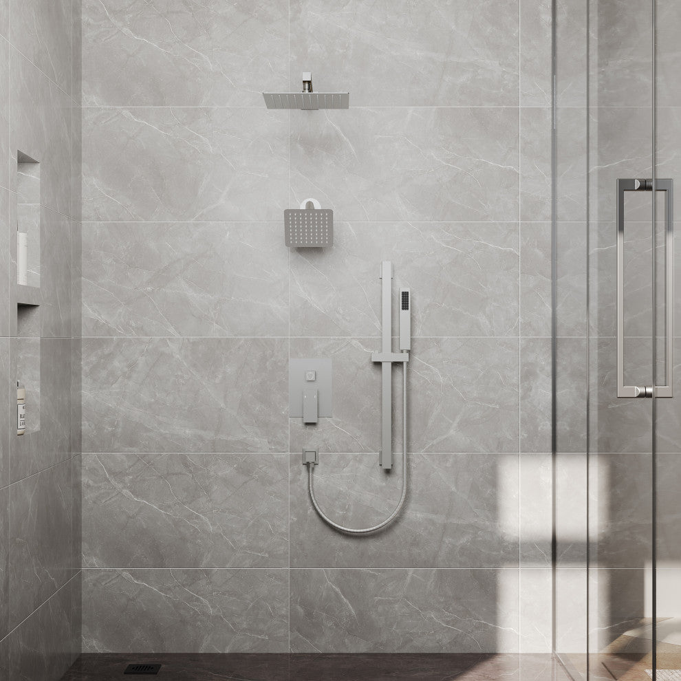 Dual Heads 10"x 6" Rain Shower System with Hand Shower Spray, Brushed Nickel