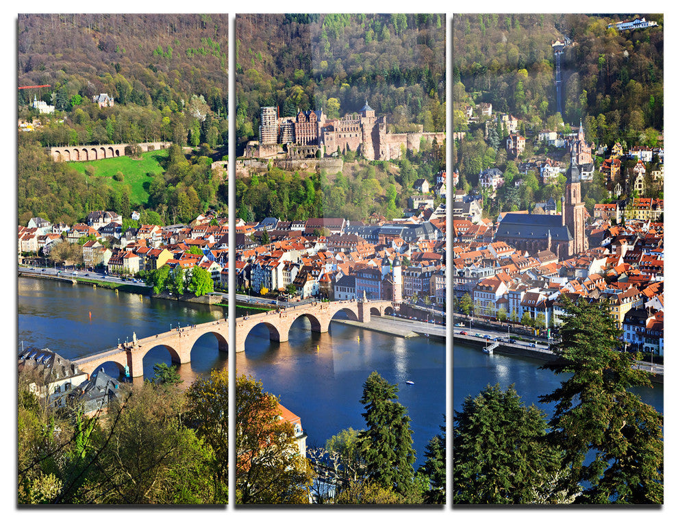 "Neckar River and Heidelberg" Photo Metal Wall Art, 3 Panels, 36"x28"