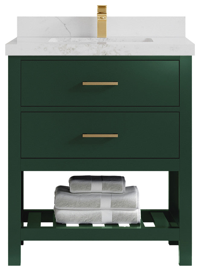 Parker 30 Single Sink Bath Vanity in Lafayette Green  2" Calacatta Nuvo