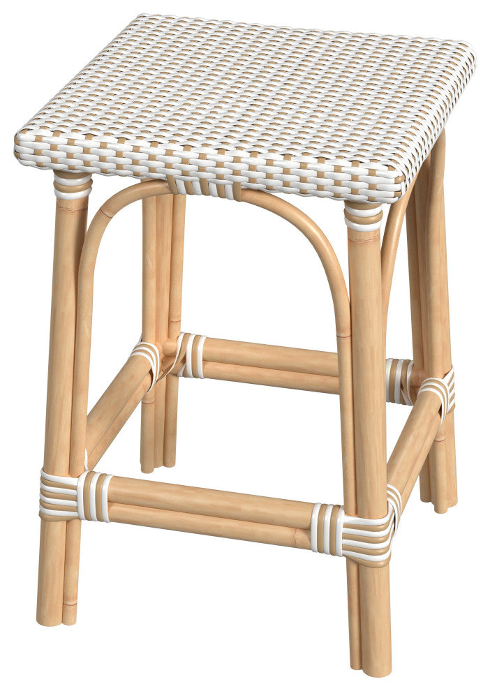 Riviera Square 24"H Rattan Counter Stool, White and Tan