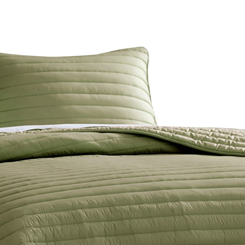 Benzara BM283910 3 Piece Queen Comforter Set Polyester Puffer Quilted, Green