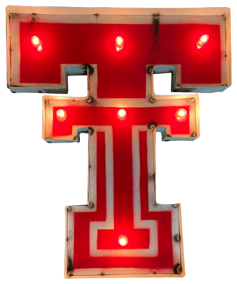 Illuminated Texas Tech Red Raiders  Double T Recycled Metal Wall Decor
