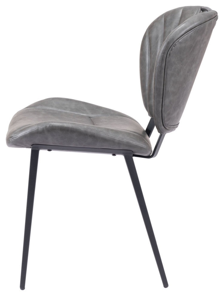 Dining Chair, Set of 2, Faux Vinyl Leather, Steel, Vintage Gray, Black