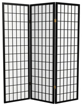 5' Tall Window Pane Shoji Screen, Black, 3 Panels