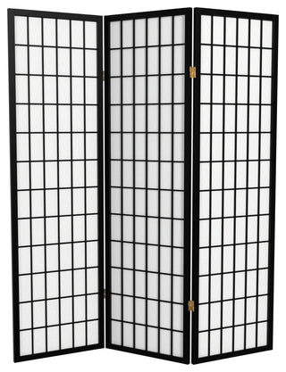 5' Tall Window Pane Shoji Screen, Black, 3 Panels