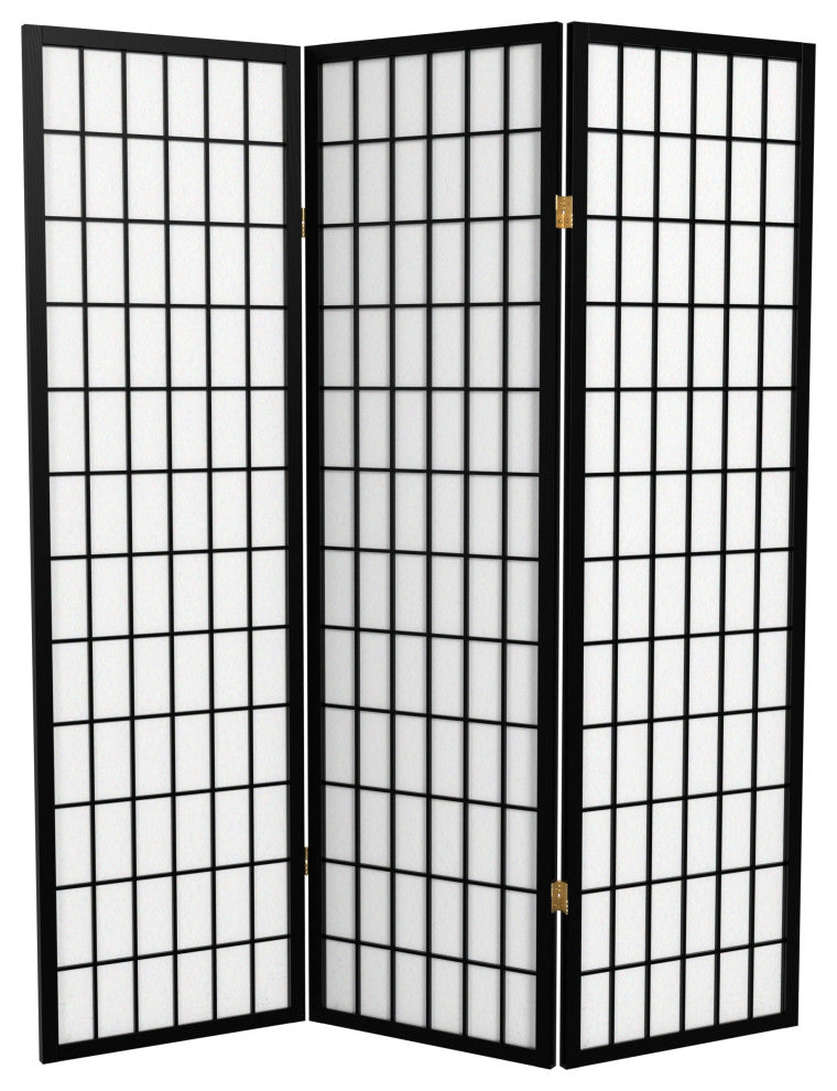 5' Tall Window Pane Shoji Screen, Black, 3 Panels