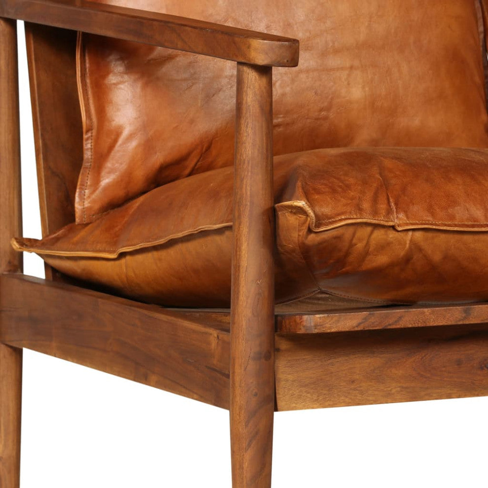vidaXL 2-Seater Sofa Real Leather With Acacia Wood Brown