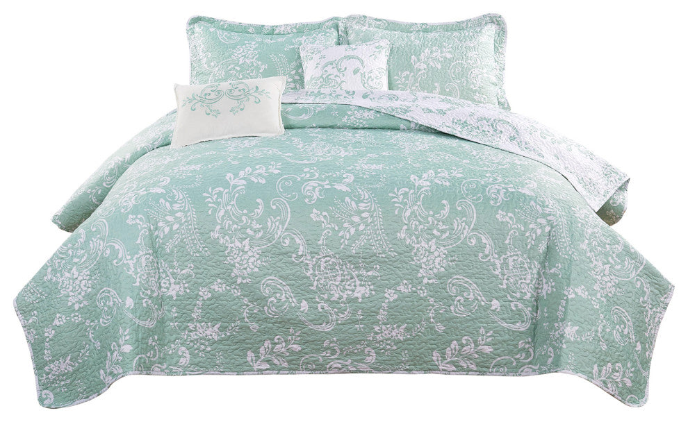 LA Boheme 5 Piece Printed Bed Spread Set, Teal Turquoise, Queen