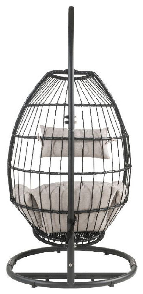 Benzara BM269039 Patio Hanging Chair With Wicker Lattice Frame, Black