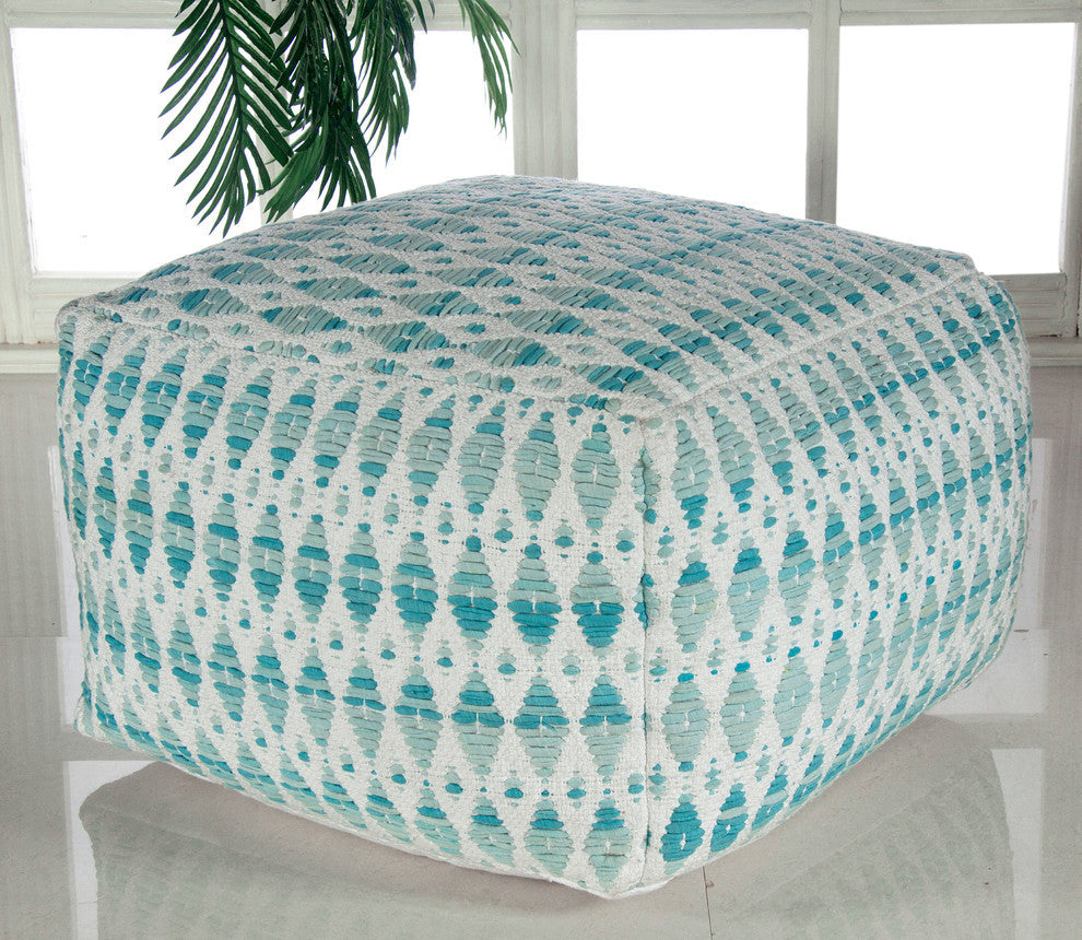 Microfiber Blue and White Pouf Ottoman Diamonte Tye Dye Pattern