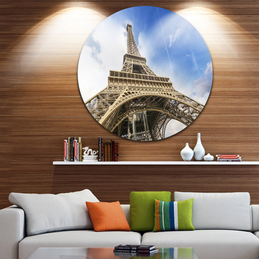 Fantastic View Of Paris Eiffel Tower From Ground, Round Wall Art, 23"