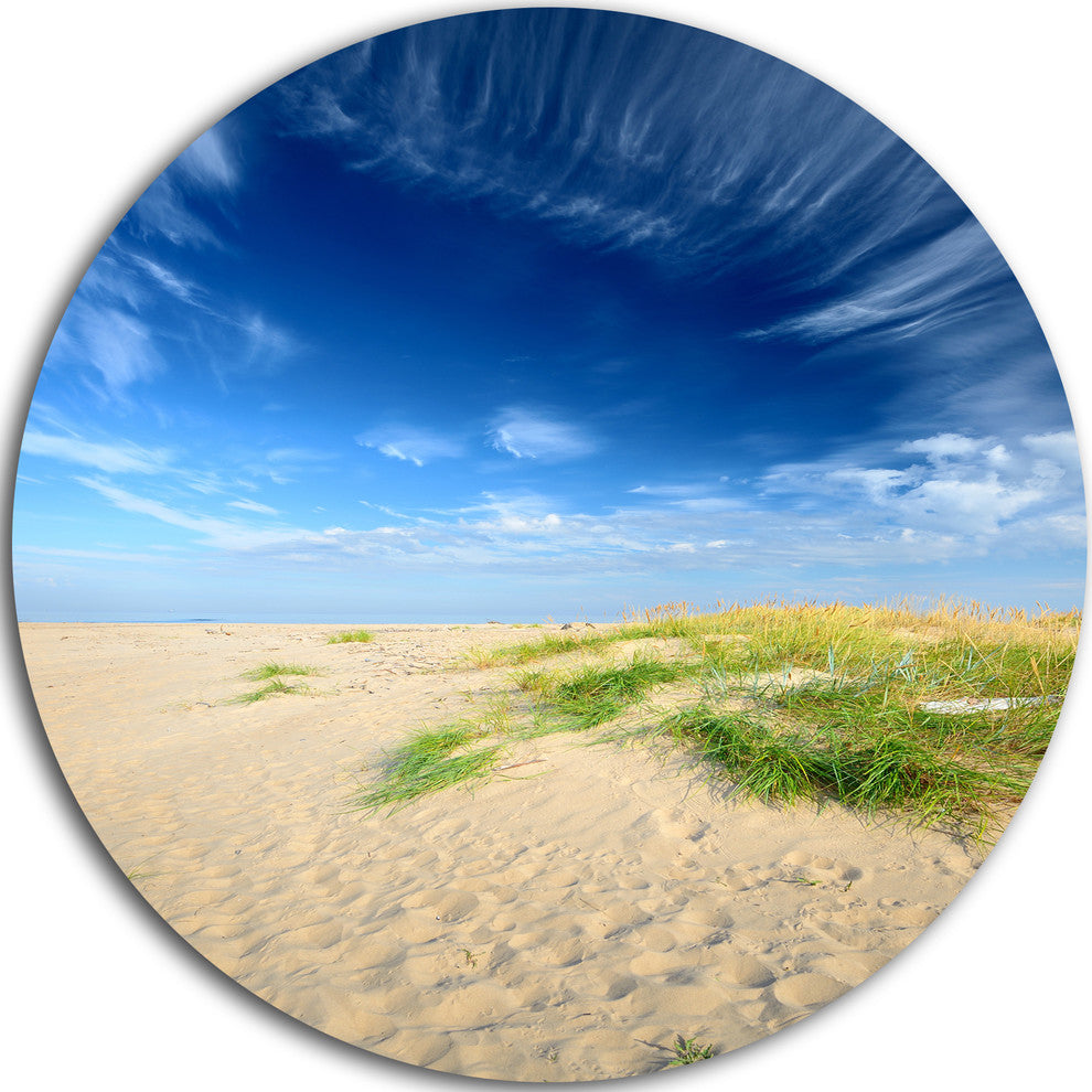 Baltic Sandy Beach, Landscape Photo Round Metal Wall Art, 11"