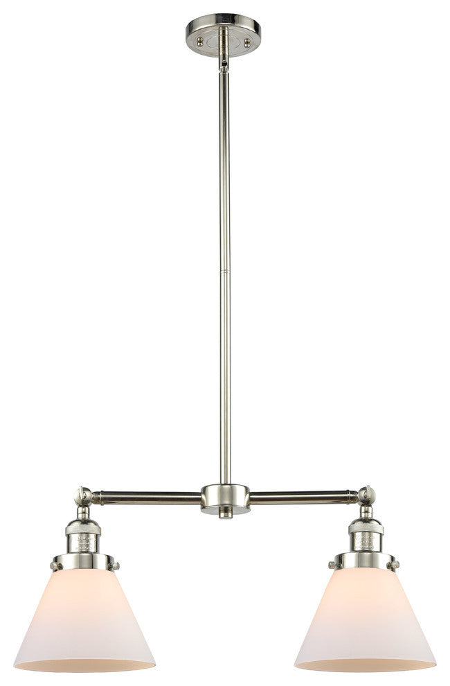 2-Light Large Cone 22" Chandelier, Polished Nickel, Glass: Matte White Cased