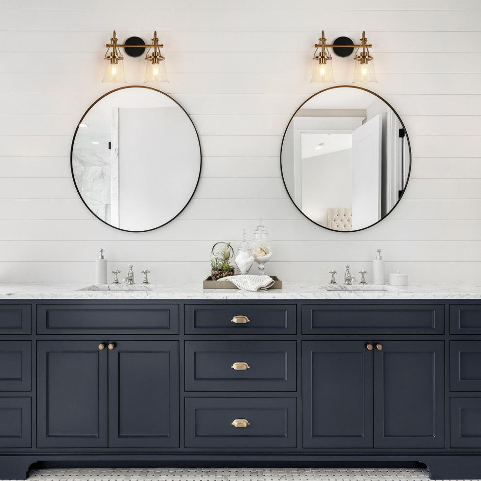 LNC Polished Gold Modern Seeded-Glass Wall Sconce, 2 Lights