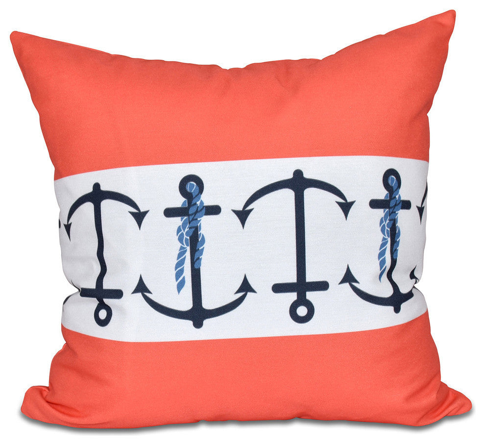 Anchor Stripe, Stripe Print Outdoor Pillow, Orange, 18"x18"