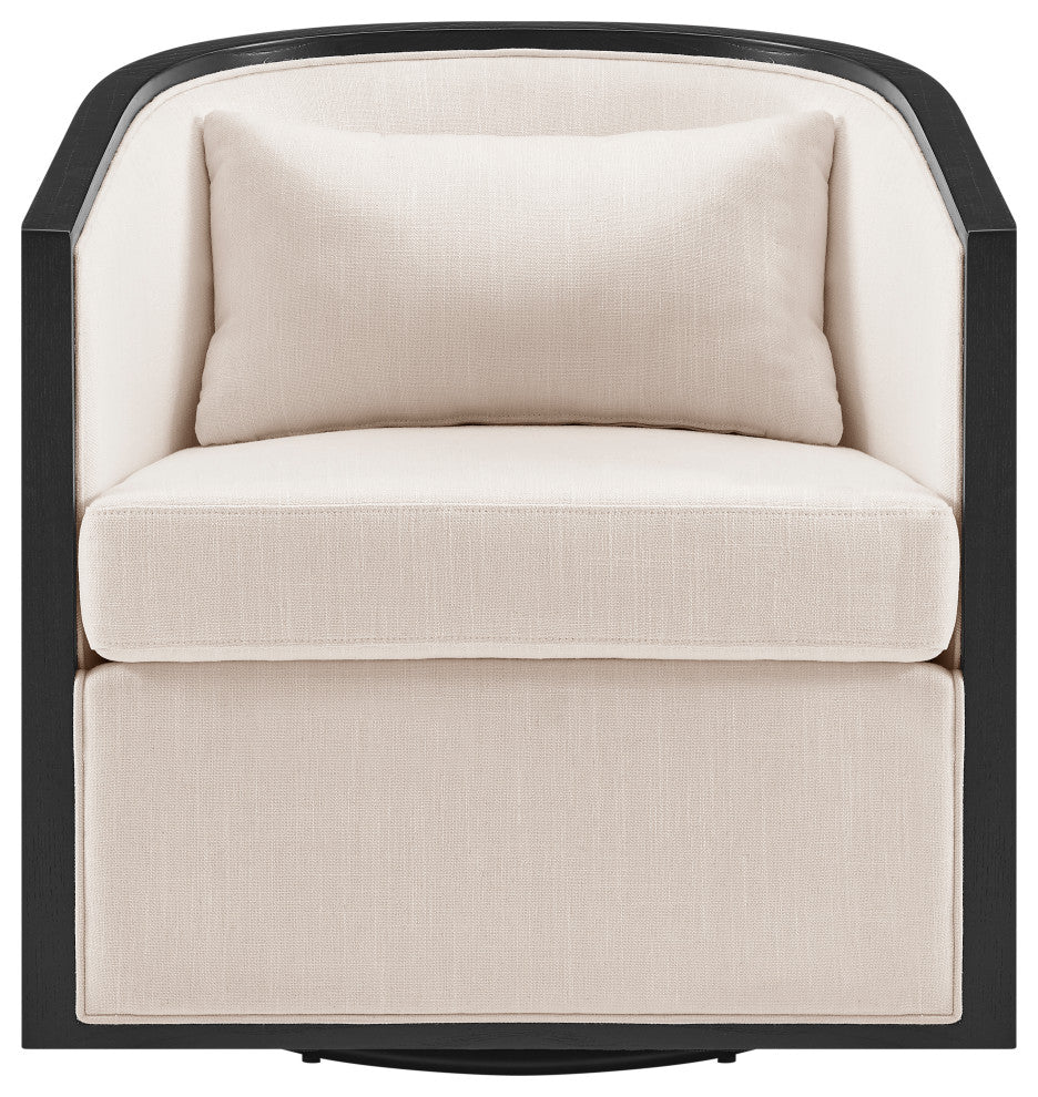 Marilyn Swivel Accent Arm Chair With Rattan, Black