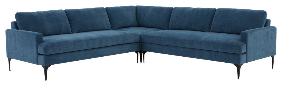 Serena Blue Velvet L-Sectional With Black Legs