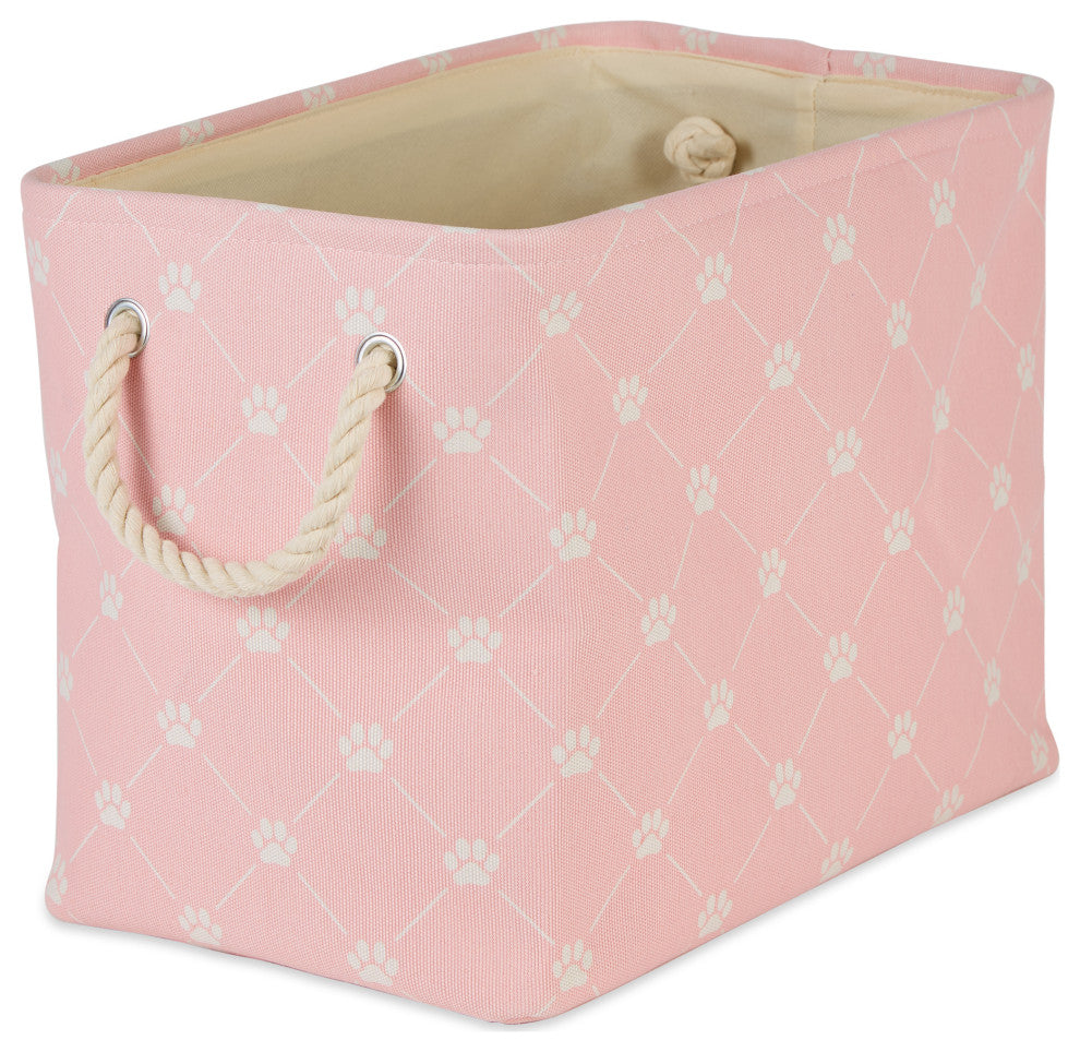 Polyester Pet Bin Trellis Paw Pink Round Medium